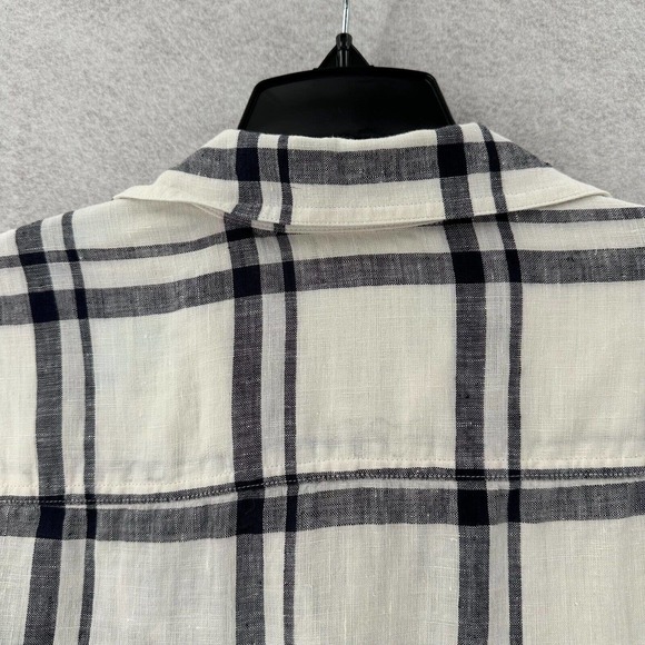 Talbots Collection Blouse Womens 4 Ivory & Black Plaid Button Up 100% Linen Top - Picture 11 of 14